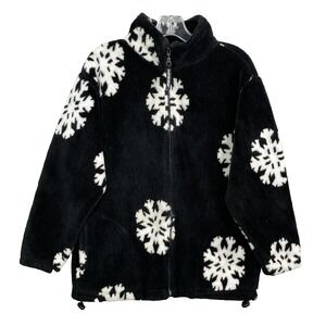 VTG Black Mountain Outdoor Jacket Women Small Sherpa Snowflake Cabin Made in USA